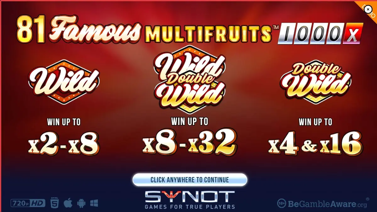 Tampilan visual slot 81 Famous Multifruits 1000 dengan simbol buah klasik dan neon