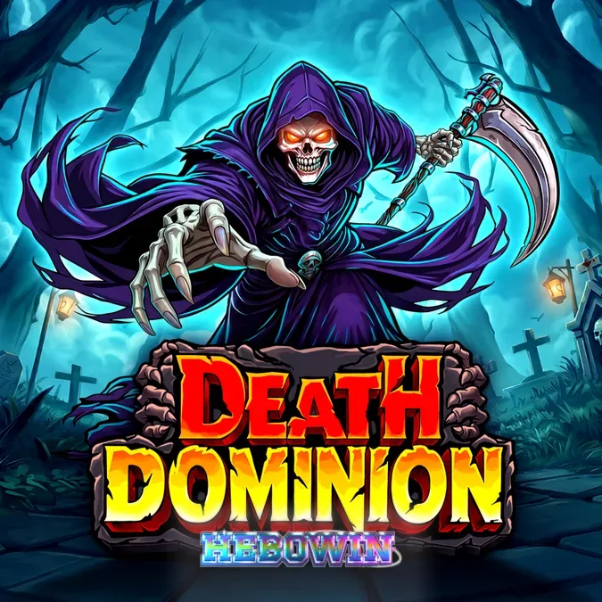 Tampilan visual slot Death Dominion dengan tema pemakaman gotik dan simbol-simbol gelap.